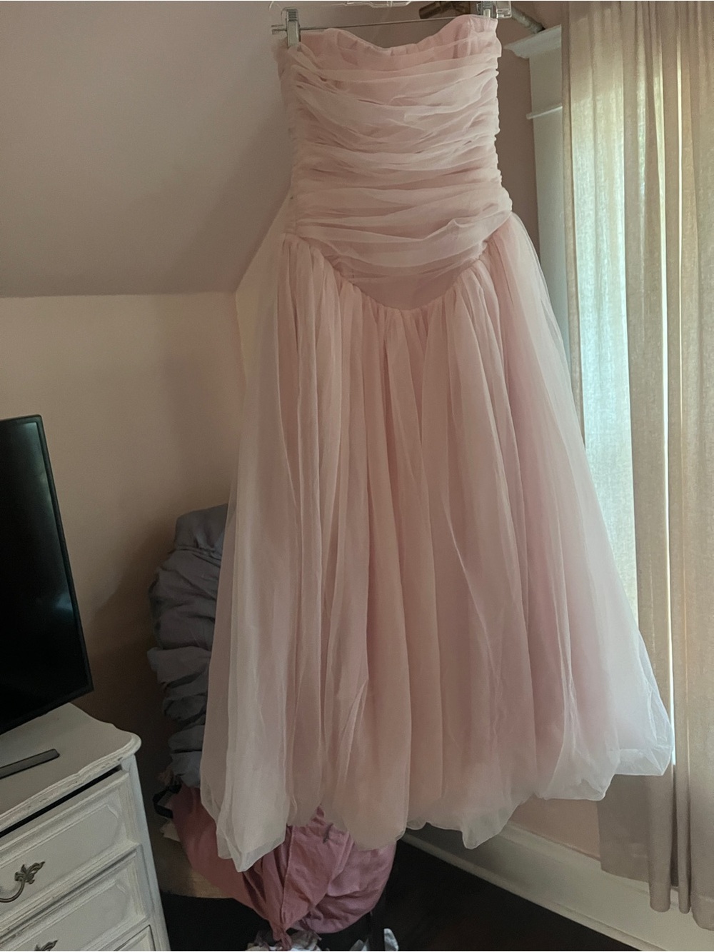 Anthropologie Strapless Blush Pink Tulle Midi Dress - Picture 3 of 4